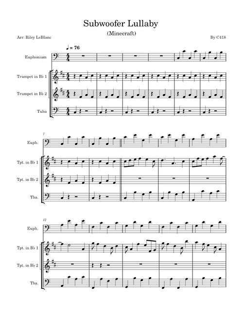 Subwoofer Lullaby – C418 Subwoofer Lullaby for Brass Quartet