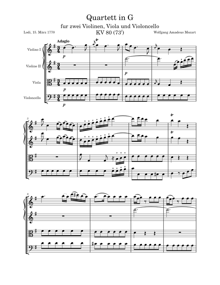 K-ON! Official band score part 1 ー 4セット String Quartet No.1 in G major, K.80/73f – Wolfgang Amadeus Mozart