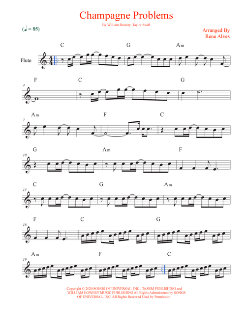 Champagne Problems (Arr. Rene Alves) - Taylor Swift (Flute Solo)