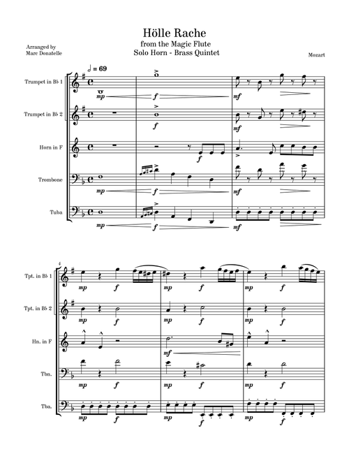 Hölle Rache from The Magic Flute (Arr. Marc Donatelle) - Mozart (Brass Ensemble)