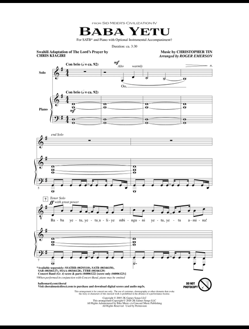Baba Yetu (from Civilization IV) (arr. Roger Emerson) - Christopher Tin (Choral, SATB)