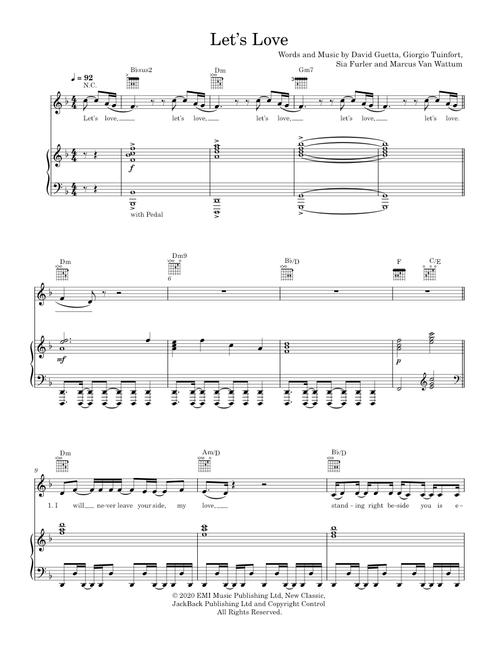 Let's Love - David Guetta and Sia (Piano-Voice)