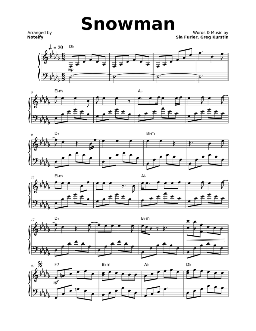 Snowman Sia Sheet music for Piano (Solo)