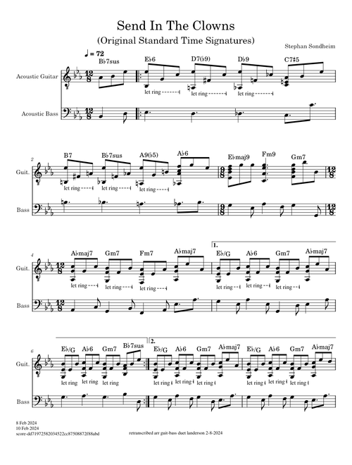 Send In The Clowns (orig time signatures-guit-bass duet-reharmonized)-Stephen Sondheim