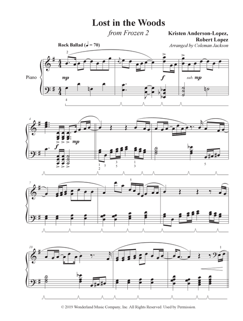 Lost In The Woods (Arr. Coleman Jackson) - Robert Lopez, Kristen Anderson-Lopez (Piano Solo)