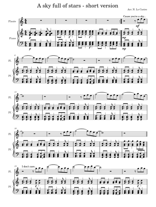 A sky full of stars – Coldplay Piano and flute duet - Short version