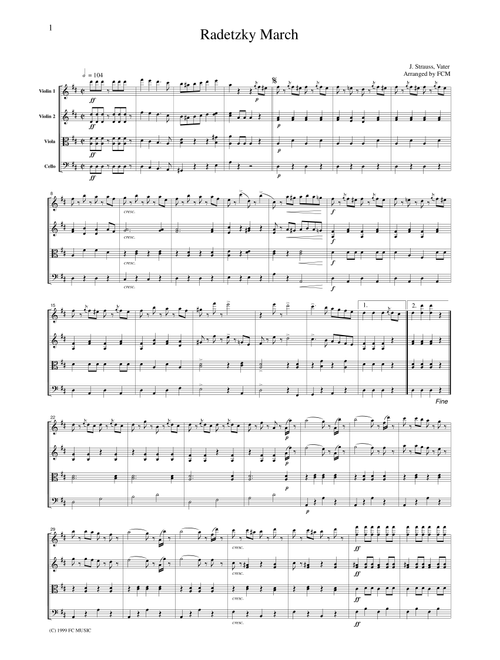 J.Strauss  Radetzky March, for string quartet, CS101 (Arr. FCMUSIC) - Strauss J (String Quartet)