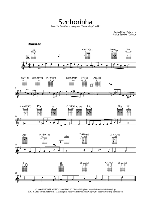 Senhorinha (Arr. Azag Kahvaljo) - Guinga (Guitar Chords-Lyrics)