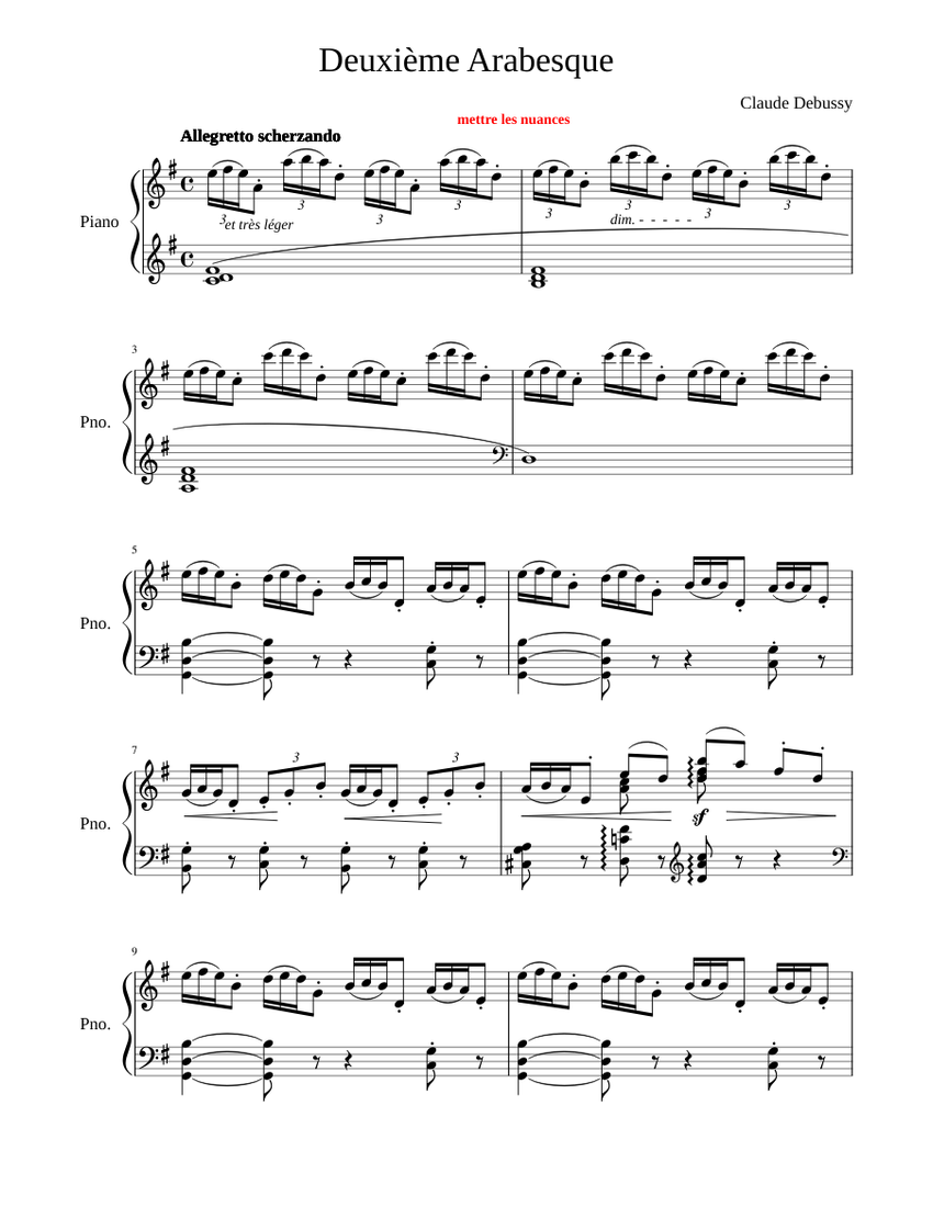 Deux Arabesques Arabesque No. 2 in G Claude Debussy Sheet music for