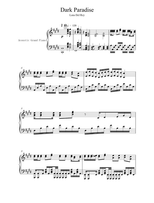 Dark Paradise (Arr. Lana Del Ray) (Piano Solo)