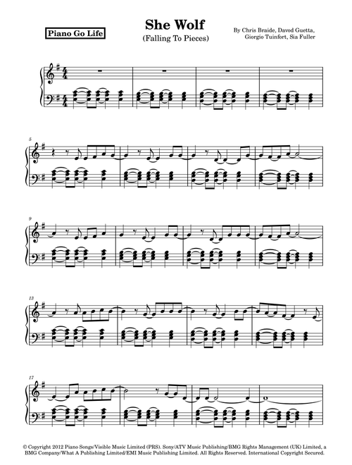 She Wolf (Falling To Pieces) (Arr. Piano Go Life) - David Guetta (Piano Solo)