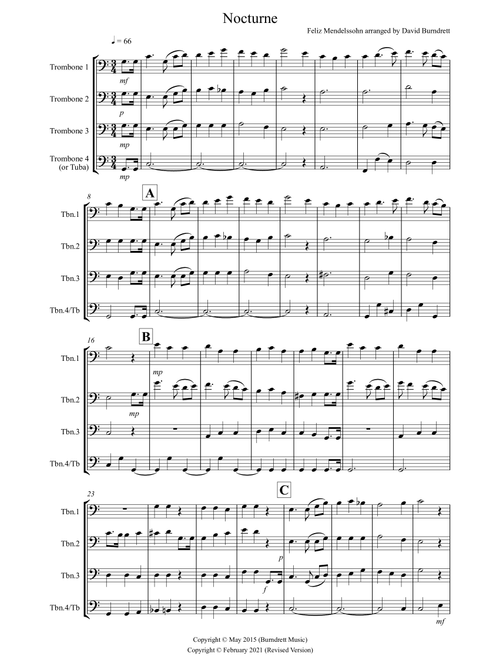Nocturne (from A Midsummer Night's Dream for Trombone Quartet (Arr. David Burndrett) - Feliz Mendelssohn (Trombone Solo)
