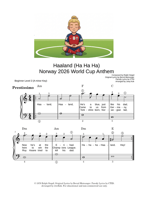 Haaland (Ha Ha Ha) Manchester Chant Easy Piano – CTID