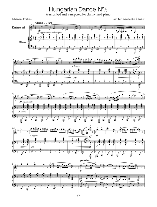 Hungarian Dance №5 - Johannes Brahms (Clarinet & Piano)