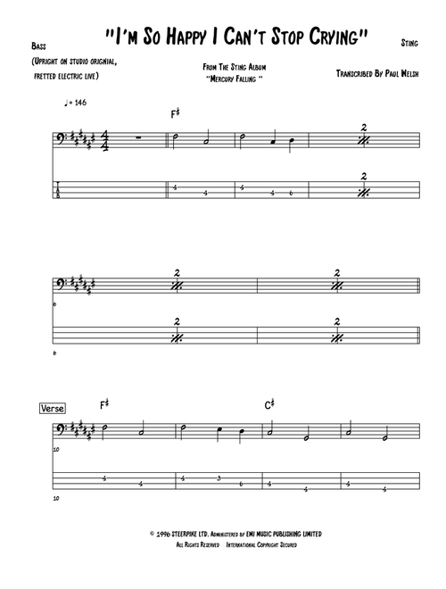 I'm So Happy I Can't Stop Crying (Arr. Accubass) - Sting (Bass Tab)