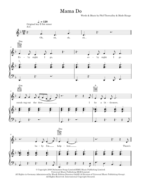 Mama do uh oh uh oh - Pixie Lott (Piano-Vocal-Guitar (Piano Accompaniment))