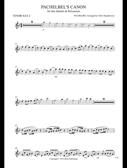 Pachelbel's Cannon - for Sax Quintet & Percussion - TENOR SAX 2 (Arr. Ellen Macpherson) (Woodwind Ensemble)