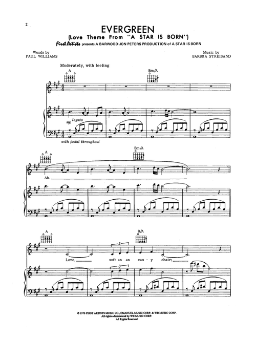 Evergreen (Love Theme from A Star Is Born) - Barbra Streisand (Piano-Vocal-Guitar)