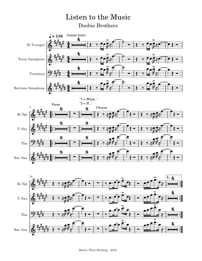 Listen to the music The Doobie Brothers Sheet music for Trombone, Saxophone tenor, Saxophone