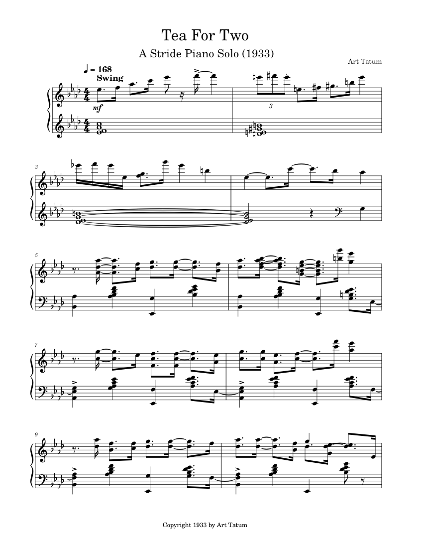 Tea For Two by Art Tatum (1933) Sheet Music for Piano (Solo Tea For Two by Art Tatum (1933) Sheet Music for Piano (Solo