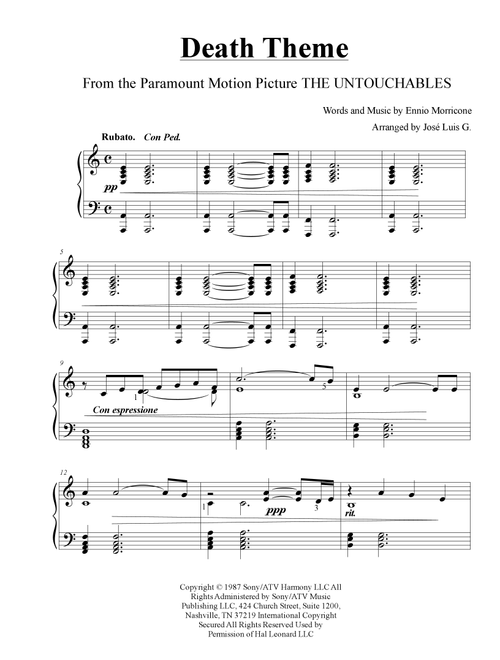 Death Theme from the Paramount Motion Picture THE UNTOUCHABLES (Arr. José Luis G.) - Ennio Morricone (Piano Solo)