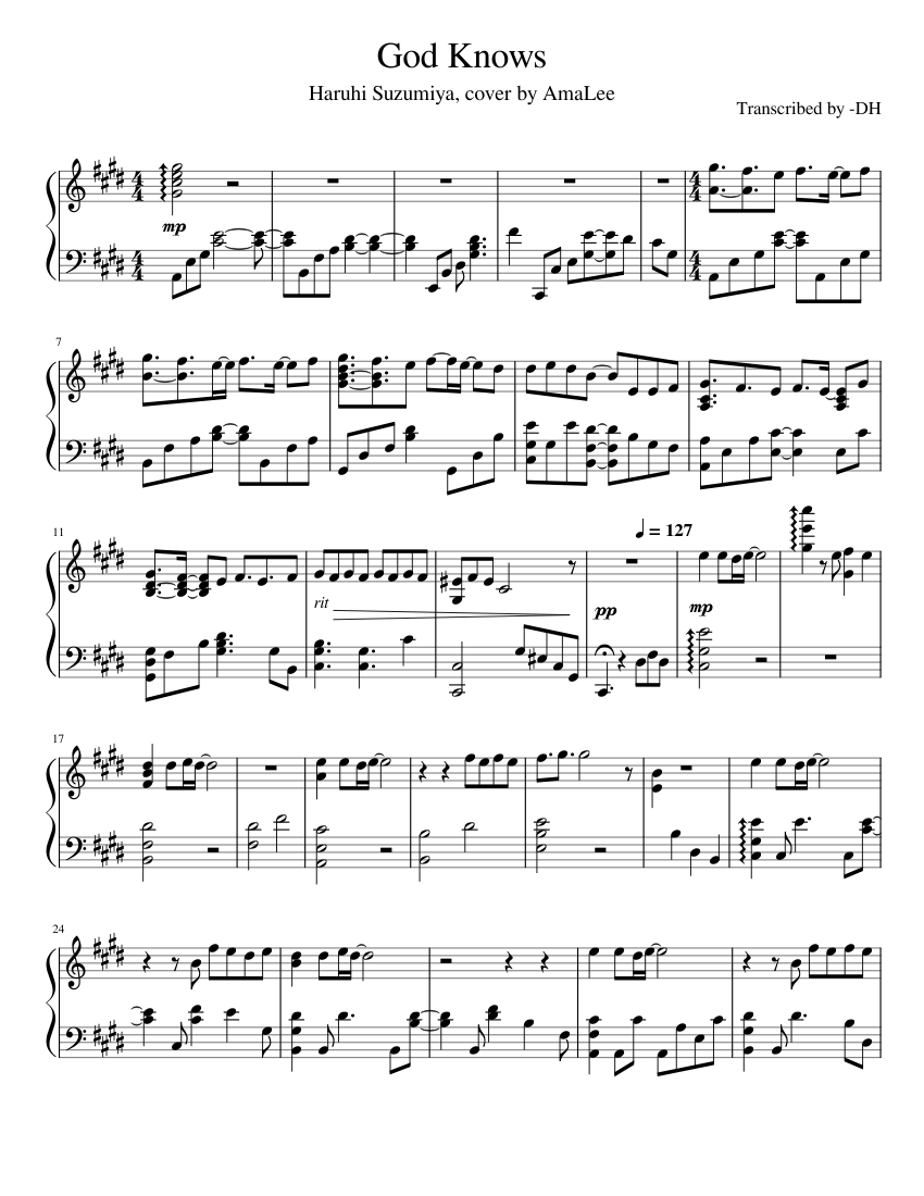 God Knows – Haruhi Suzumiya [Acoustic version] Sheet Music