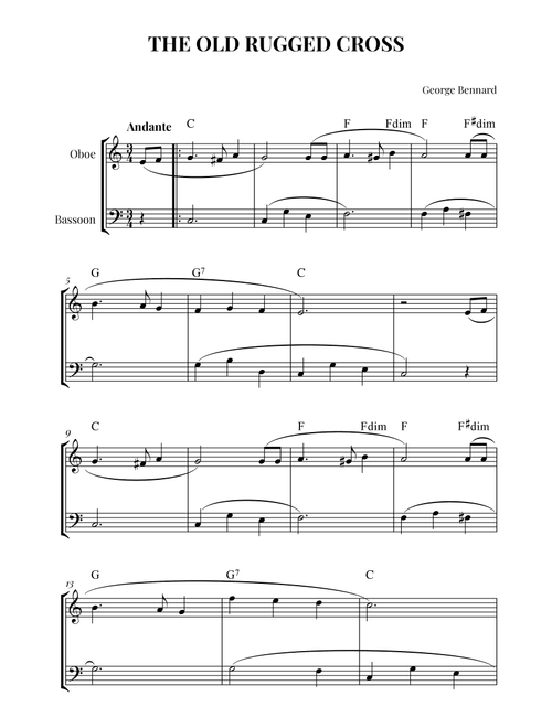 The Old Rugged Cross - Oboe and Bassoon (with Chords) (Arr. Leonardo Mioto Rebouças) - George Bennard (Instrumental Duet)