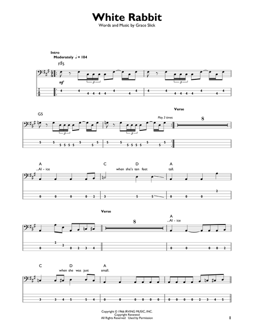 White Rabbit - Jefferson Airplane (Easy Bass Tab)