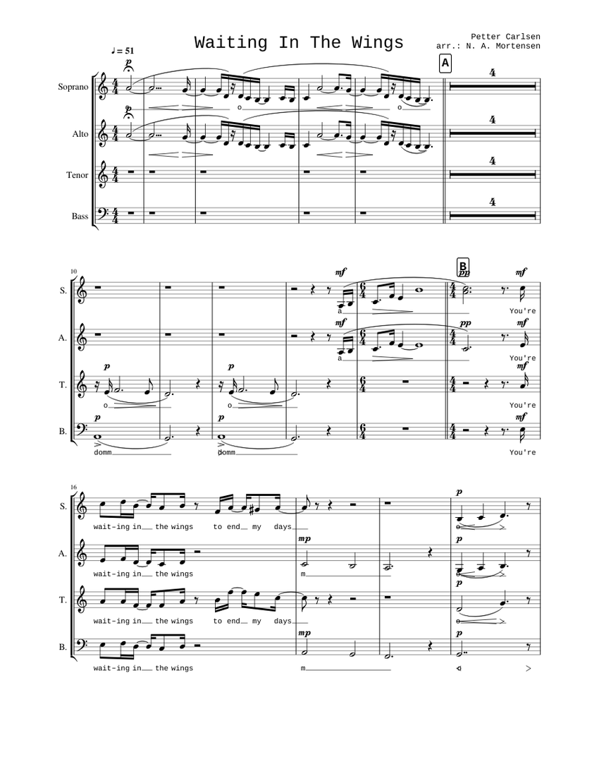 Waiting In The Wings Sheet Music For Bass Guitar SATB Musescore