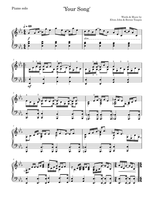 'Your Song' Piano
