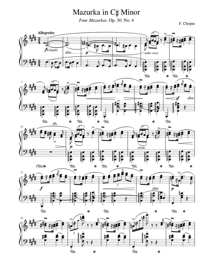F. Chopin - Mazurka in C# Minor Op. 30: No. 4 Sheet music F. Chopin - Mazurka in C# Minor Op. 30: No. 4 Sheet music