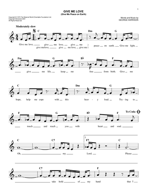 Give Me Love (Give Me Peace On Earth) - George Harrison (Easy Lead Sheet - Fake Book)