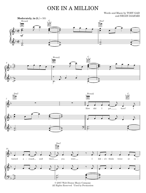 One In A Million - Hannah Montana, Miley Cyrus (Piano-Vocal-Guitar)