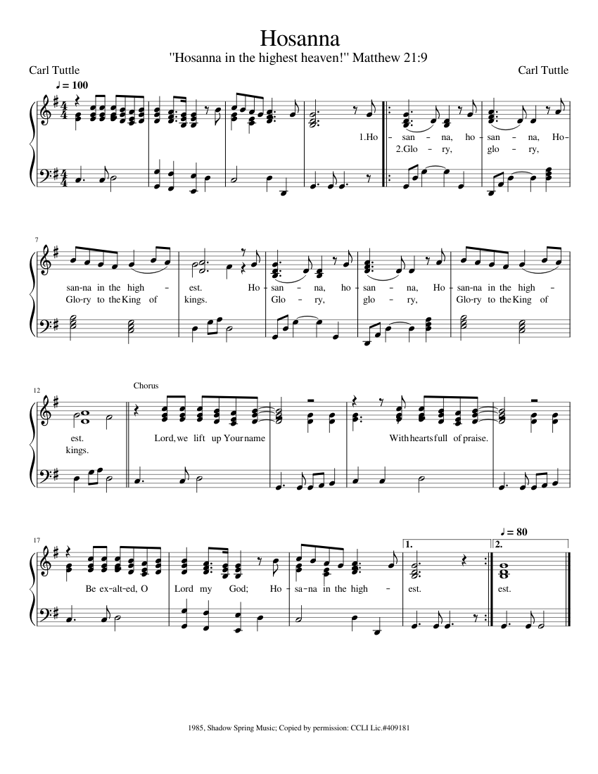 Hosanna Sheet Music For Piano (Solo) | Musescore.com