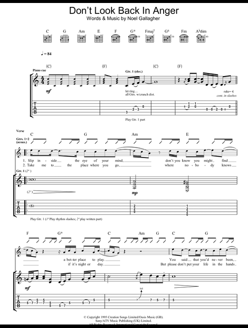 Don't Look Back In Anger - Oasis (Guitar Tab)