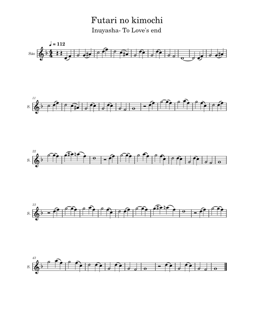 Futari no Kimochi – Kaoru Wada - To Love's End - solo flute Sheet