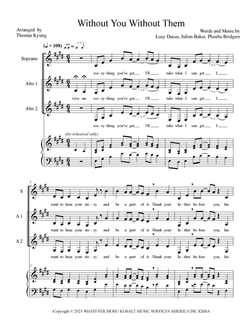 Without You Without Them (Arr. Thomas Kyung) - Julien Baker, Phoebe Bridgers, Lucy Dacus (Choral, SAA)