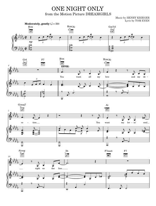 One Night Only - Beyonce Knowles, Dreamgirls Movie, Jennifer Hudson (Piano-Vocal-Guitar)