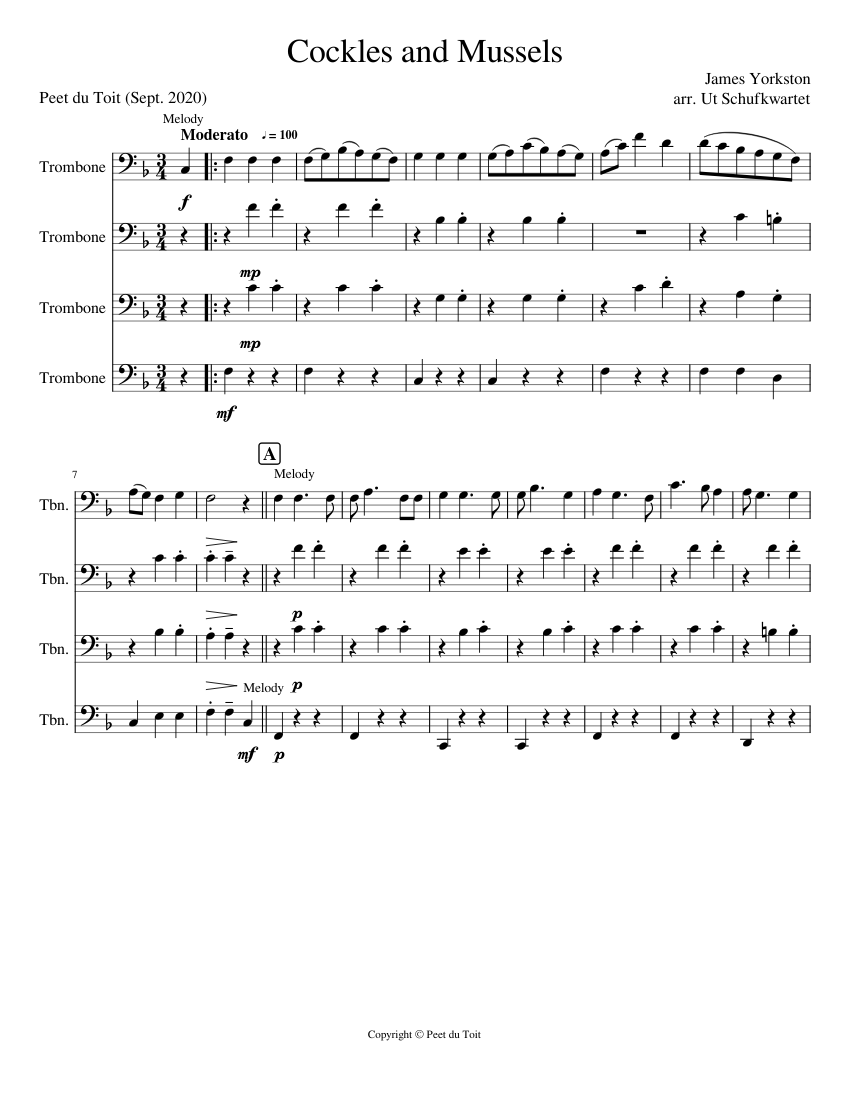 Cockles and Mussels Sheet music for Trombone (Brass Quartet