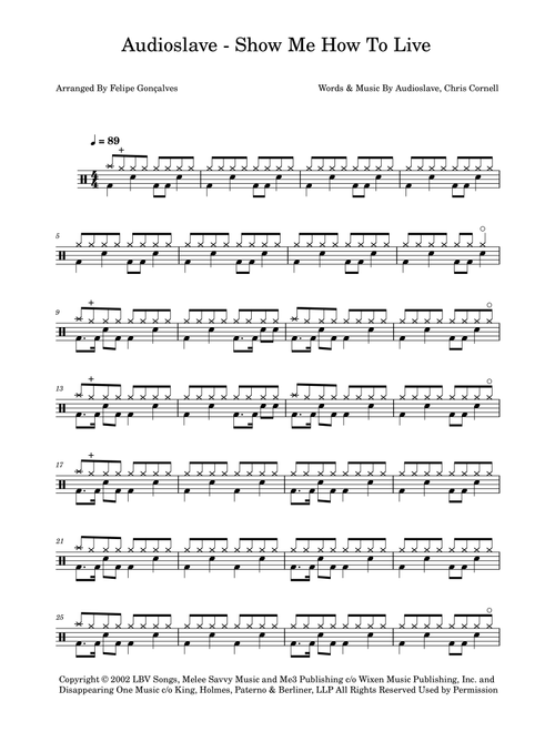 Show Me How To Live (Arr. The Ninja) - Audioslave (Drums)