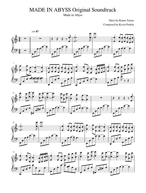 MADE IN ABYSS OST: Made in Abyss [Piano] Kevin Penkin (Sheet by Ranno Tamm)