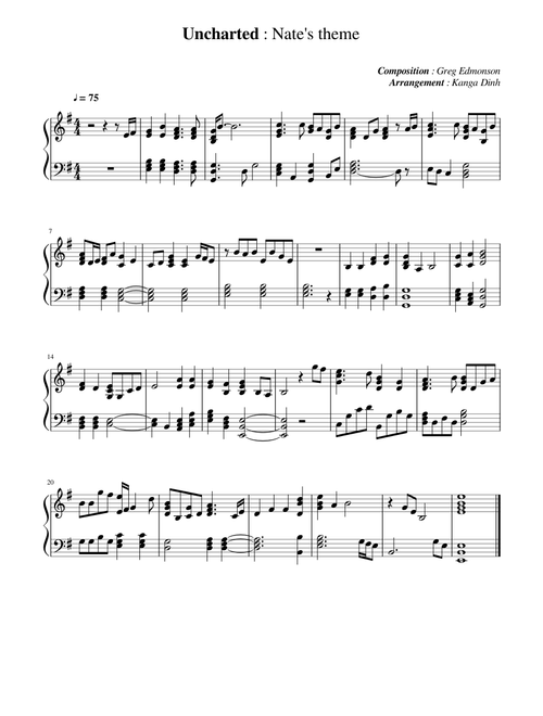 Uncharted - Nate's theme - Piano