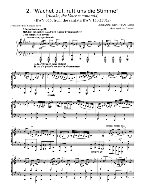 Wachet auf, ruft uns die Stimme (Sleepers Awake), Bach/Busoni