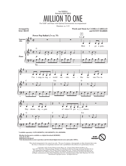 Million To One (from the Amazon Original Movie Cinderella) (arr. Mac Huff) - Camila Cabello (Choral, SAB)
