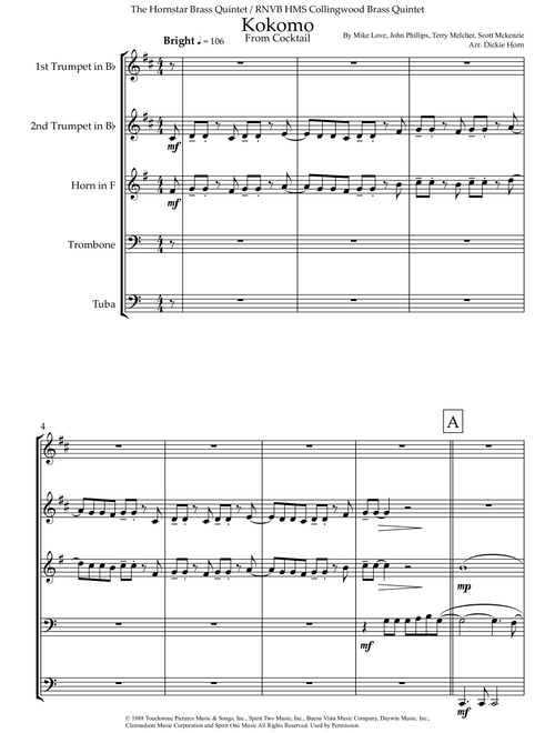 Kokomo (Arr. Dickie Horn) - The Beach Boys (Brass Ensemble)