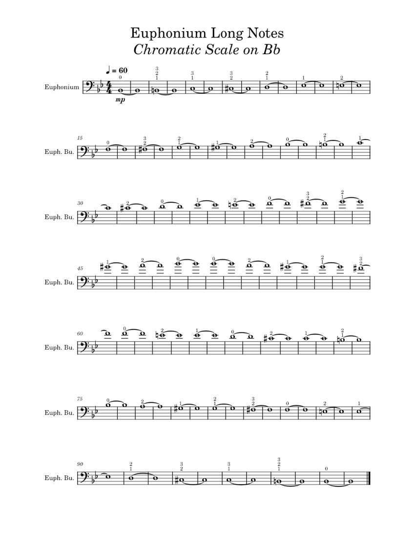 Euphonium Long Notes 8 beats Chromatic Scale on Bb Practice Aid Sheet music for Euphonium Solo Musescore