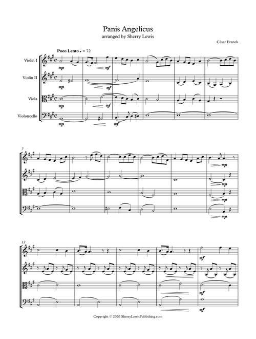 PANIS ANGELICUS String Quartet, Intermediate Level for 2 violins, viola and cello (Arr. Sherry Lewis) - CÃ©sar Frank (String Quartet)