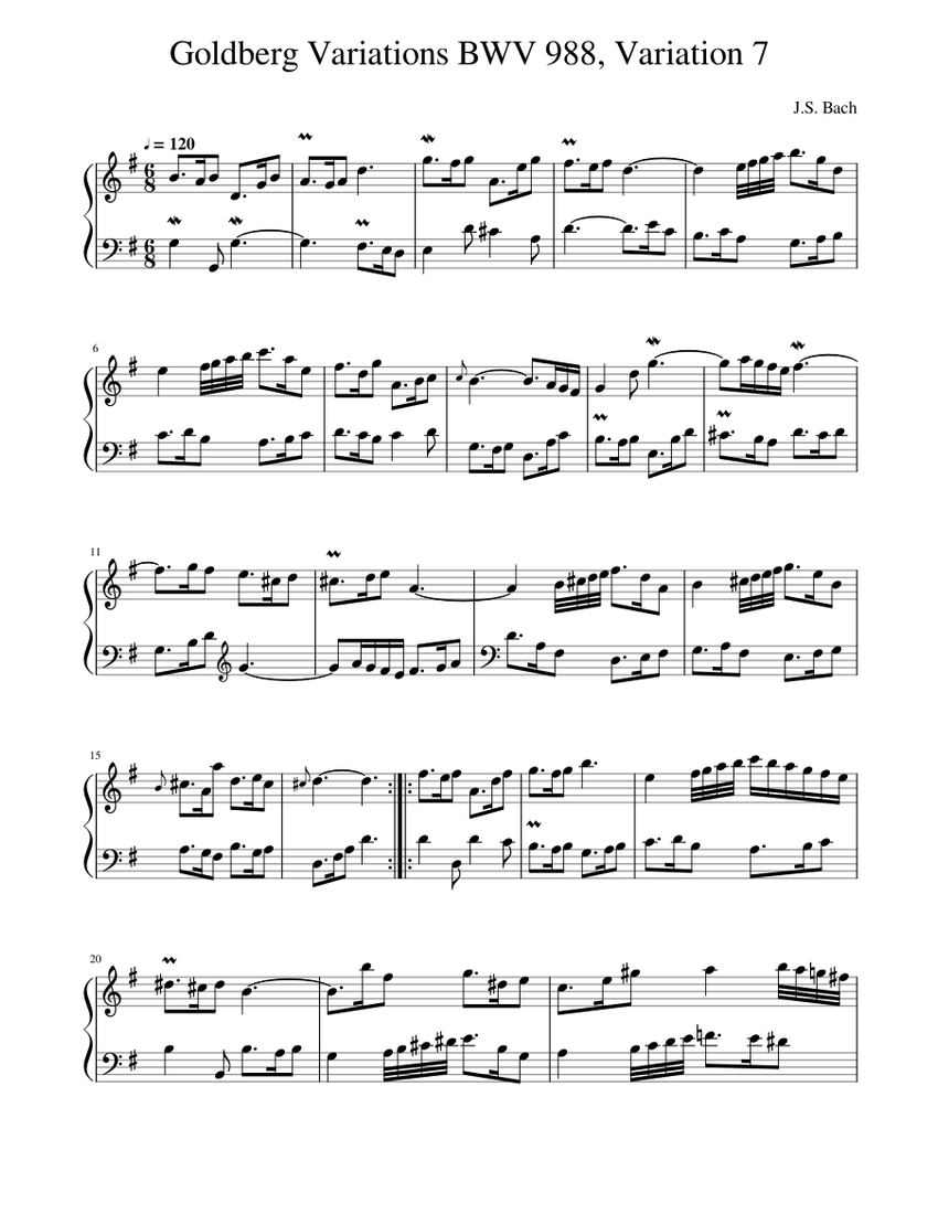 Goldberg Variations BWV 988, Variation 7 Sheet Music for Piano