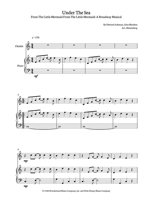 Under The Sea (Arr. Heisenberg) - Howard Ashman, Alan Menken (Ukulele)