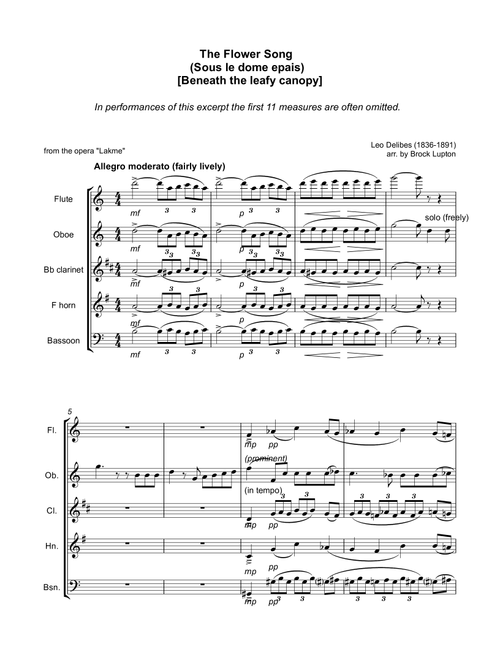 Flower Duet from the opera "Lakme" (Arr. Brock Lupton (1948-)) - Leo Delibes (1836-1891) (Small Ensemble)